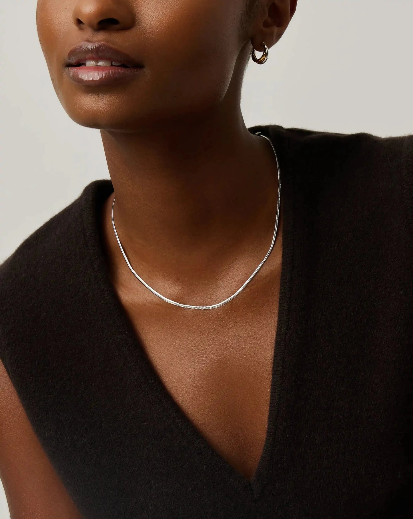 Thin Snake Chain Necklace | Silver Plated